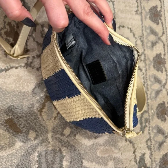 Clare V. Cream and Blue Woven Crossbody Bag - Picture 5 of 5